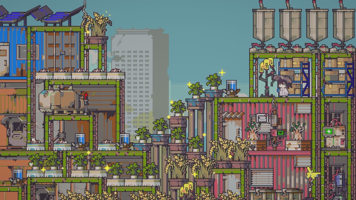 Doloc Town vertical farm platforms under wasteland skies